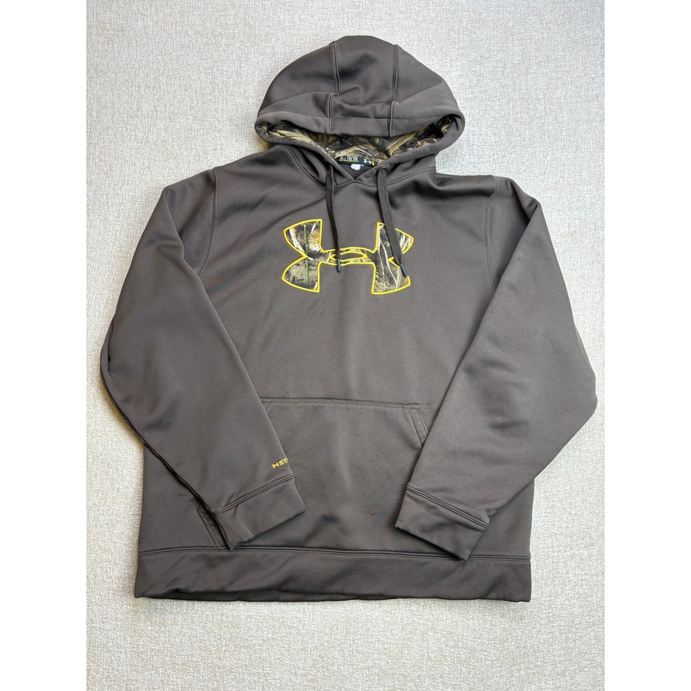 Under Armour Storm Hoodie Mens XL Gray Camo Logo Fleece Pullover Sweatshirt